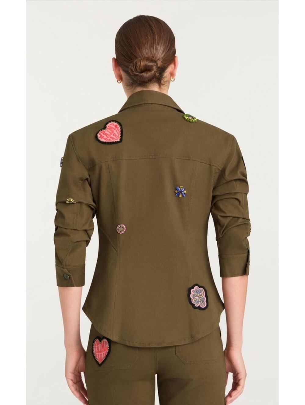 New Cinq à Sept RETRO LOVE PATCHES SCRUNCHED CANYON JACKET In Olive Sz L $595 - Picture 4 of 14